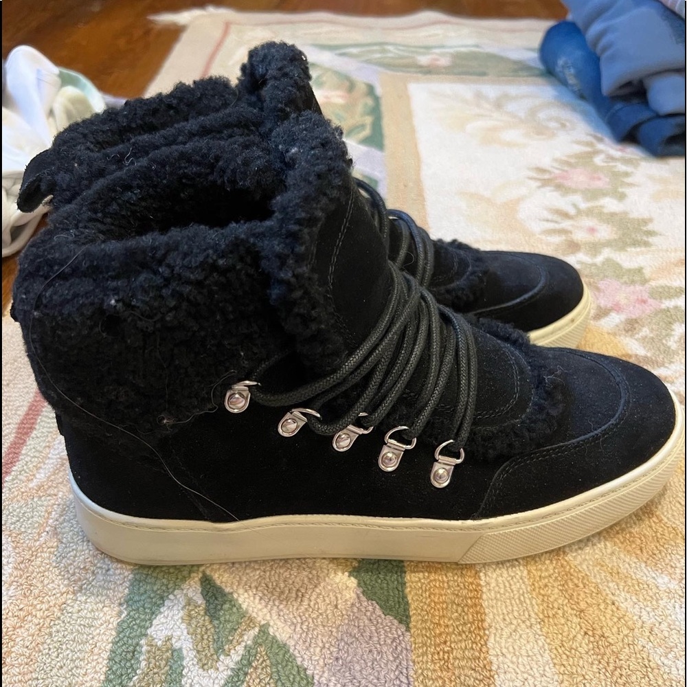 Marc Fisher black fur high tops